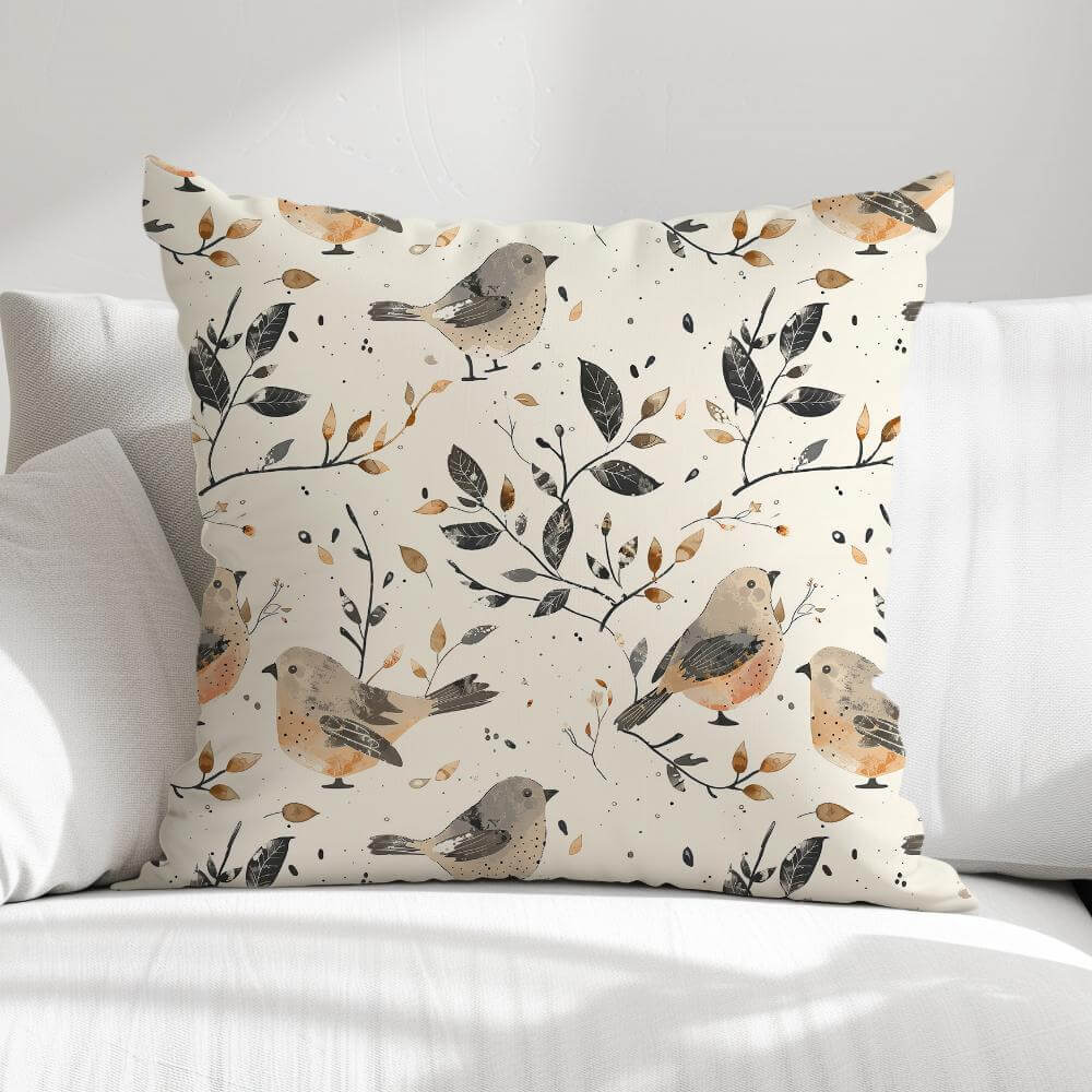 FUNDA DE COJIN GORRIONES CON HOJAS 1