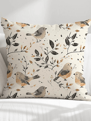 FUNDA DE COJIN GORRIONES CON HOJAS