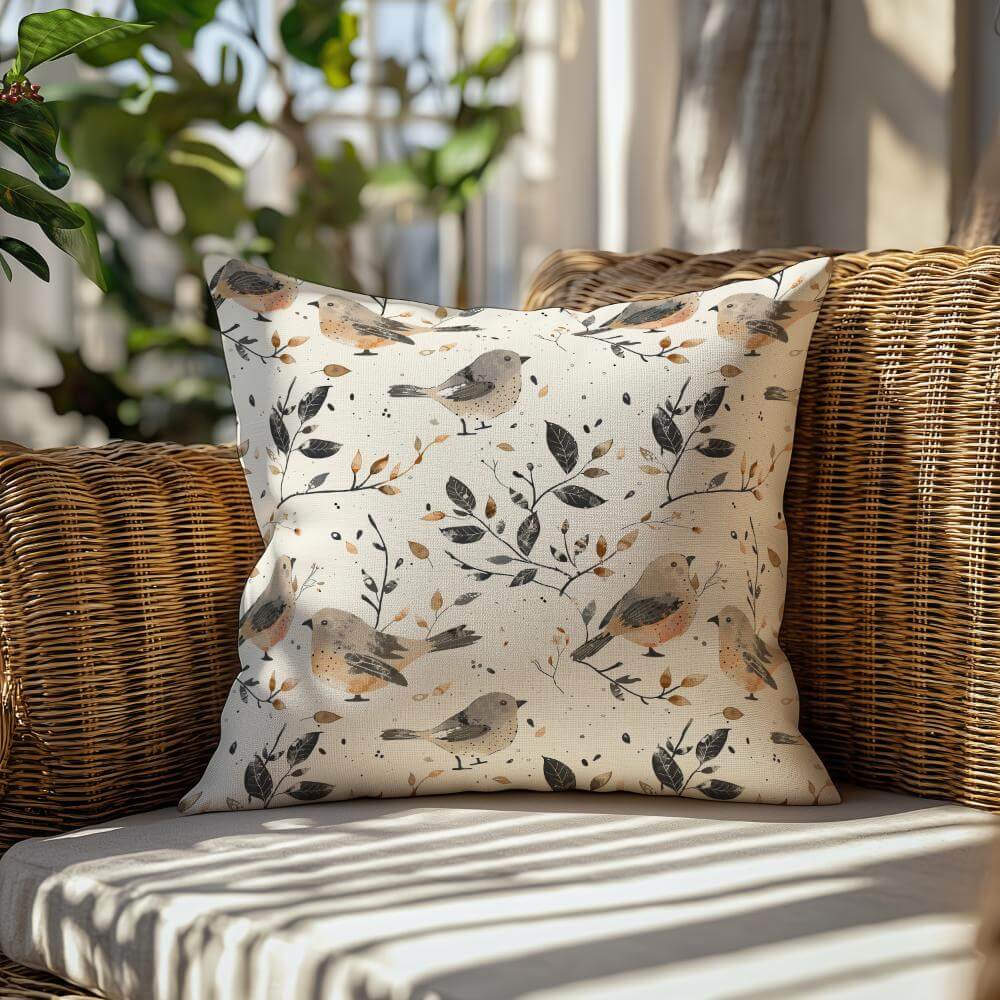 FUNDA DE COJIN GORRIONES CON HOJAS 2