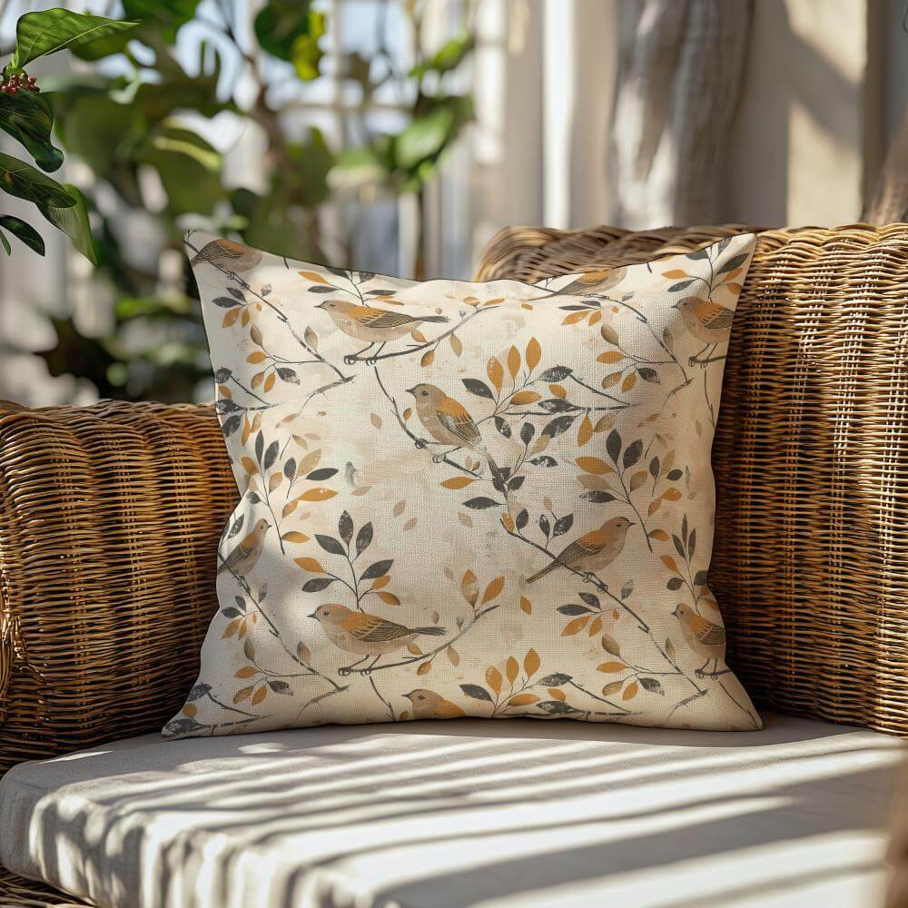 FUNDA DE COJIN GORRIONES AMARILLOS 2