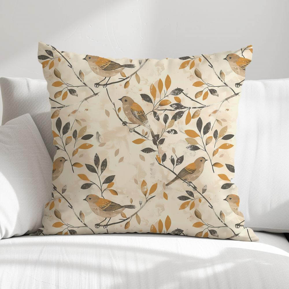 FUNDA DE COJIN GORRIONES AMARILLOS 1