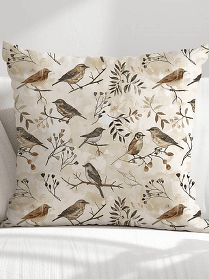 FUNDA DE COJIN GORRIONES CAFE