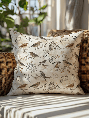 FUNDA DE COJIN GORRIONES CAFE