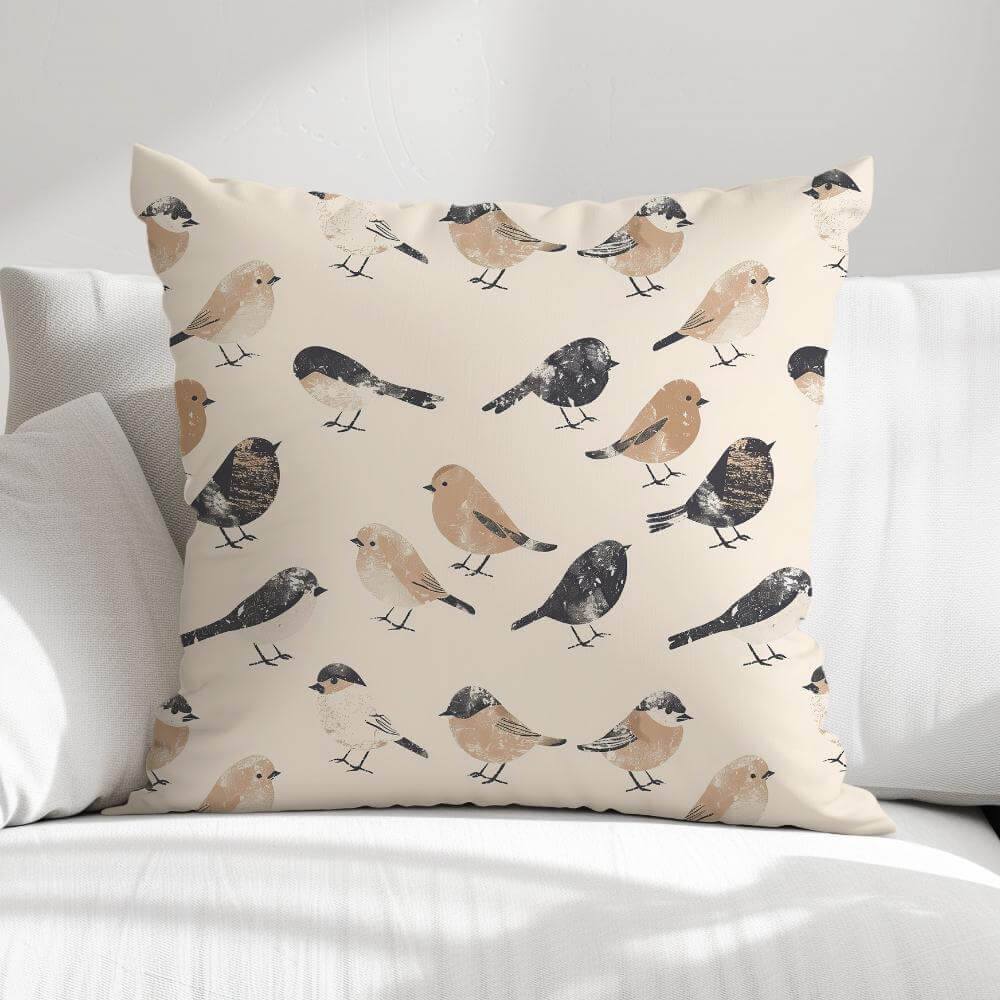 FUNDA DE COJIN AVES NEGRAS Y CAFE 1