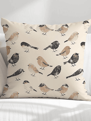 FUNDA DE COJIN AVES NEGRAS Y CAFE