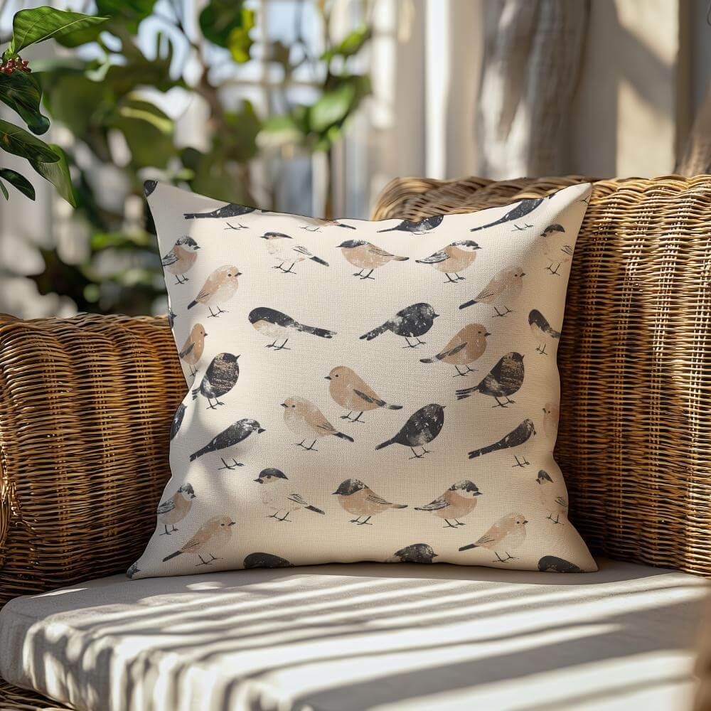 FUNDA DE COJIN AVES NEGRAS Y CAFE 2