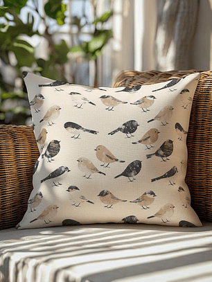 FUNDA DE COJIN AVES NEGRAS Y CAFE