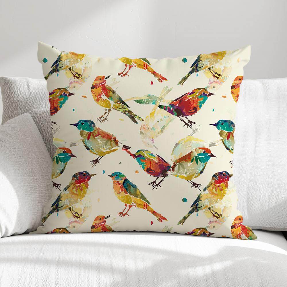 FUNDA DE COJIN AVES MULTICOLORES 1
