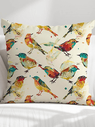 FUNDA DE COJIN AVES MULTICOLORES