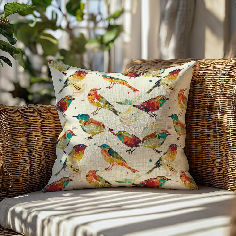 FUNDA DE COJIN AVES MULTICOLORES 2