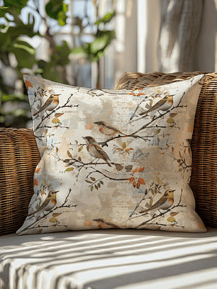 FUNDA DE COJIN AVES ROMANTICAS