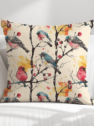 FUNDA DE COJIN AVES DE COLORES