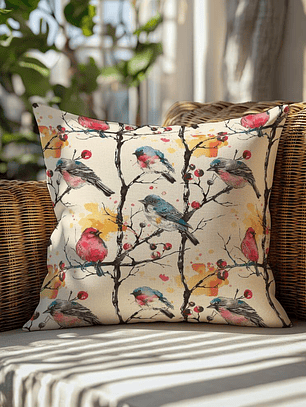 FUNDA DE COJIN AVES DE COLORES