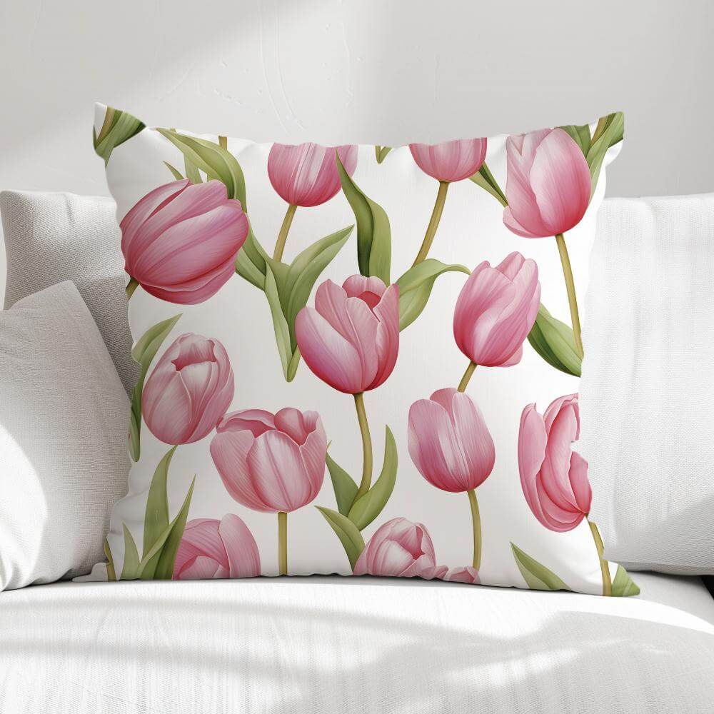 FUNDA DE COJIN TULIPANES ROSADOS 1