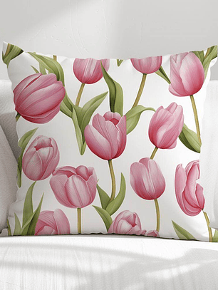 FUNDA DE COJIN TULIPANES ROSADOS