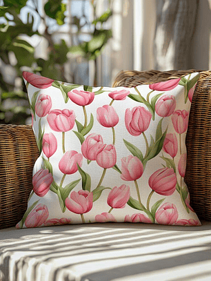 FUNDA DE COJIN TULIPANES ROSADOS