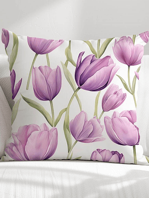 FUNDA DE COJIN FLOR TULIPAN MORADO