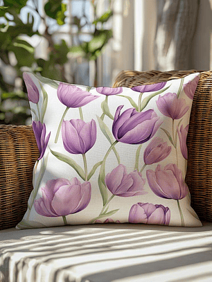 FUNDA DE COJIN FLOR TULIPAN MORADO