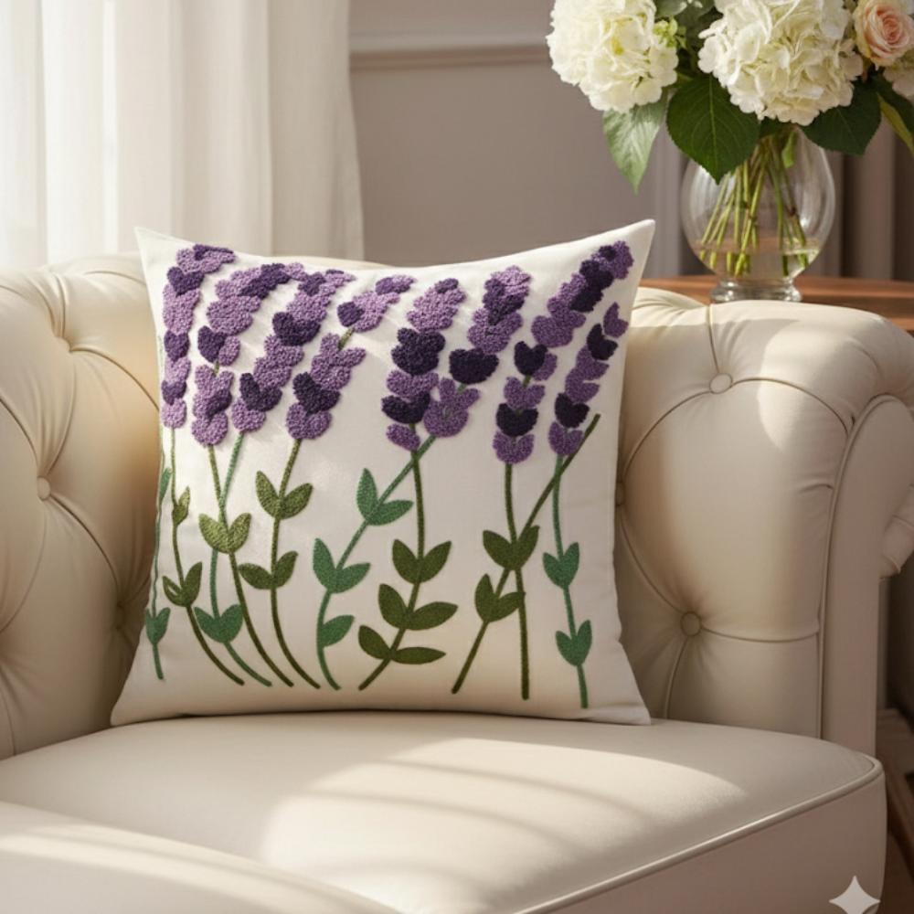 PACK 2 FUNDAS DE COJINES BORDADAS FLOR LAVANDA 3