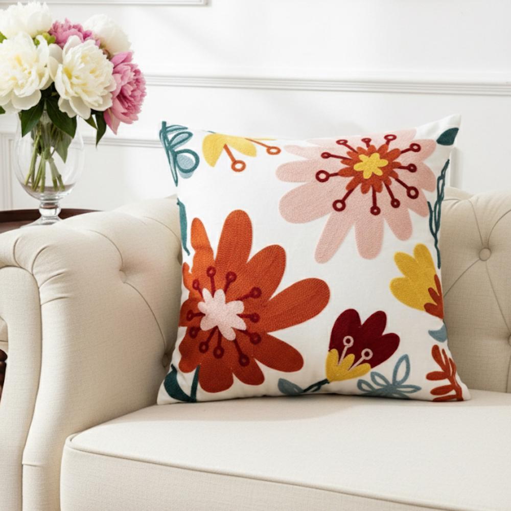 PACK 2 FUNDAS DE COJINES BORDADAS FLORES ABSTRACTAS 3