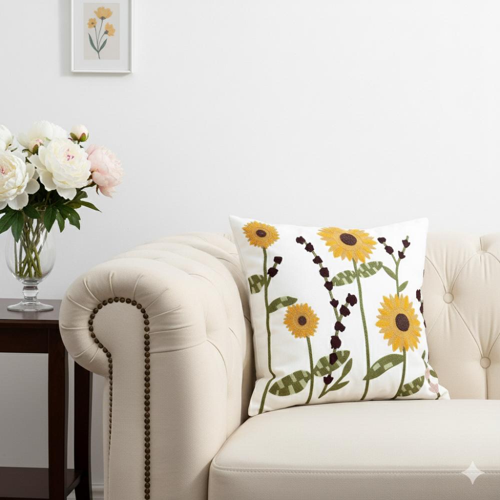 PACK 2 FUNDAS DE COJINES BORDADAS FLORES ALTAS AMARILLA 3