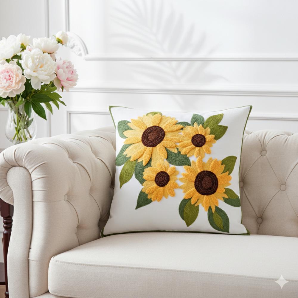 PACK 2 FUNDAS DE COJINES BORDADAS FLORES AMARILLAS 2