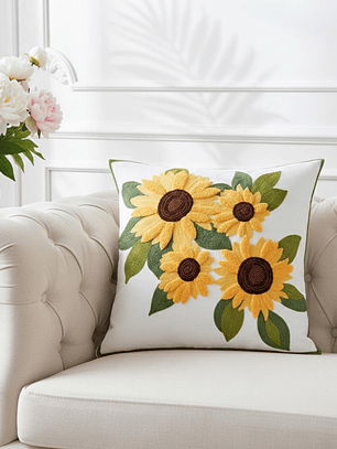 PACK 2 FUNDAS DE COJINES BORDADAS FLORES AMARILLAS