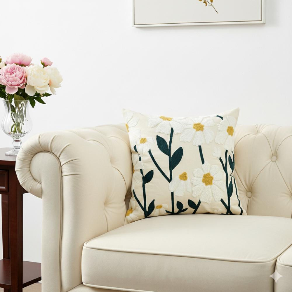 PACK 2 FUNDAS DE COJINES BORDADAS FLORES BLANCAS 2