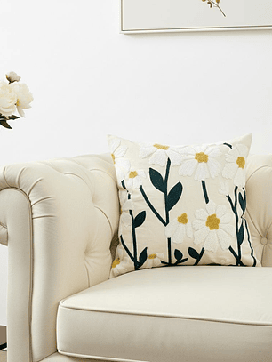 PACK 2 FUNDAS DE COJINES BORDADAS FLORES BLANCAS