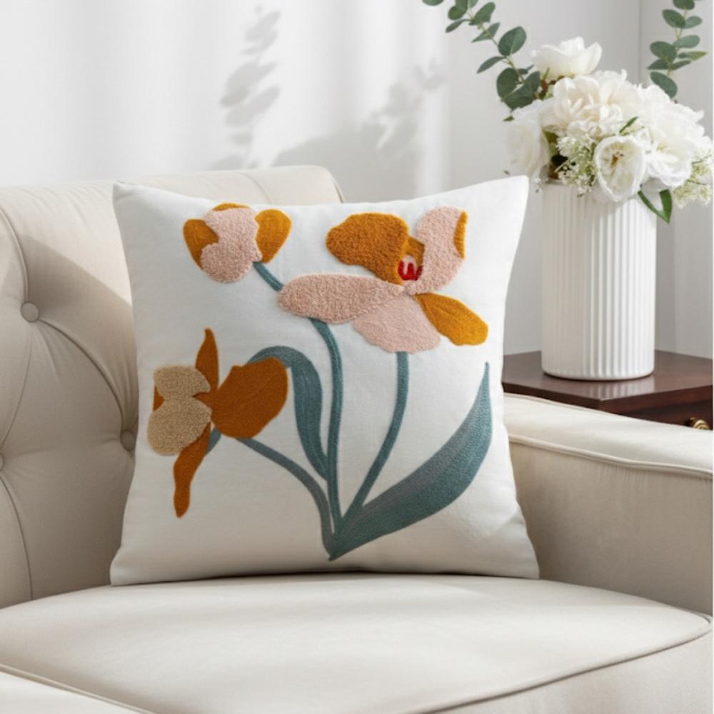 PACK 2 FUNDAS DE COJINES BORDADAS FLORES GRANDES 1