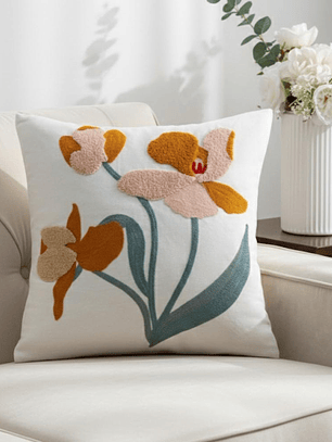 PACK 2 FUNDAS DE COJINES BORDADAS FLORES GRANDES