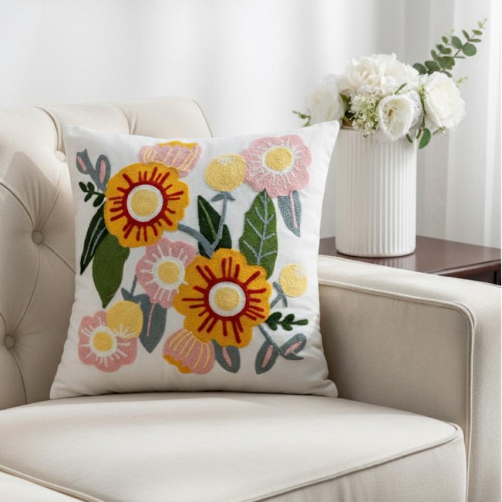 PACK 2 FUNDAS DE COJINES BORDADAS FLORES MULTICOLORES 1