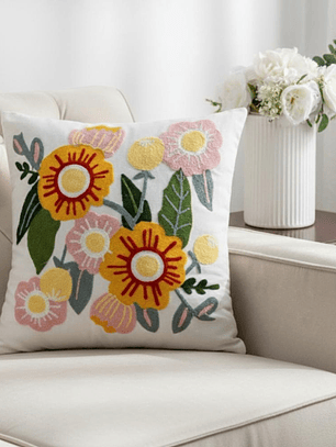 PACK 2 FUNDAS DE COJINES BORDADAS FLORES MULTICOLORES