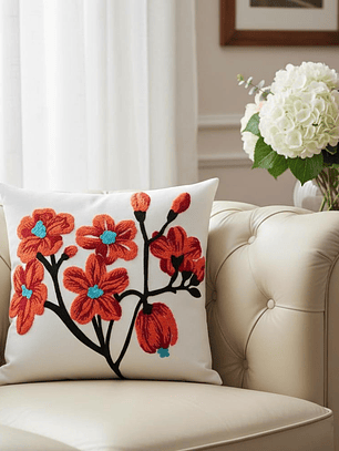 PACK 2 FUNDAS DE COJINES BORDADAS FLORES ROJAS OSCURAS