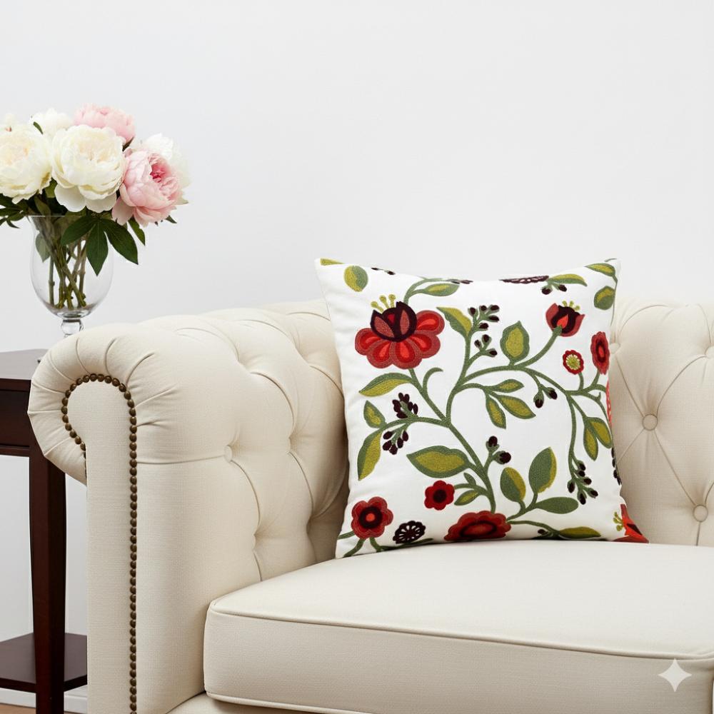 PACK 2 FUNDAS DE COJINES BORDADAS FLORES ROJAS 2