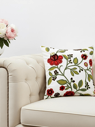 PACK 2 FUNDAS DE COJINES BORDADAS FLORES ROJAS