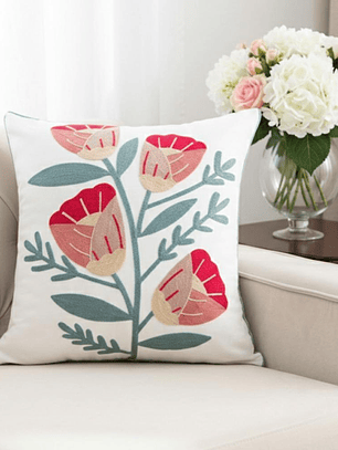 PACK 2 FUNDAS DE COJINES BORDADAS FLORES ROSADAS Y ROJO