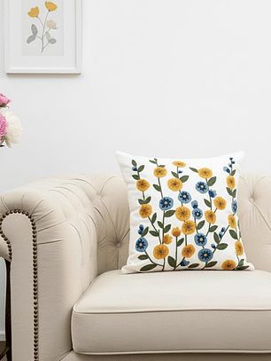 PACK 2 FUNDAS DE COJINES BORDADAS FLORES SILVESTRES AMARILLAS