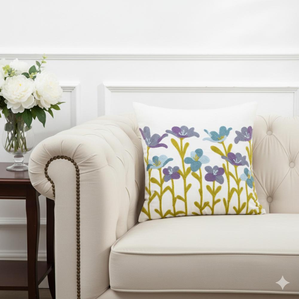 PACK 2 FUNDAS DE COJINES BORDADAS FLORES SILVESTRES MORADAS 2