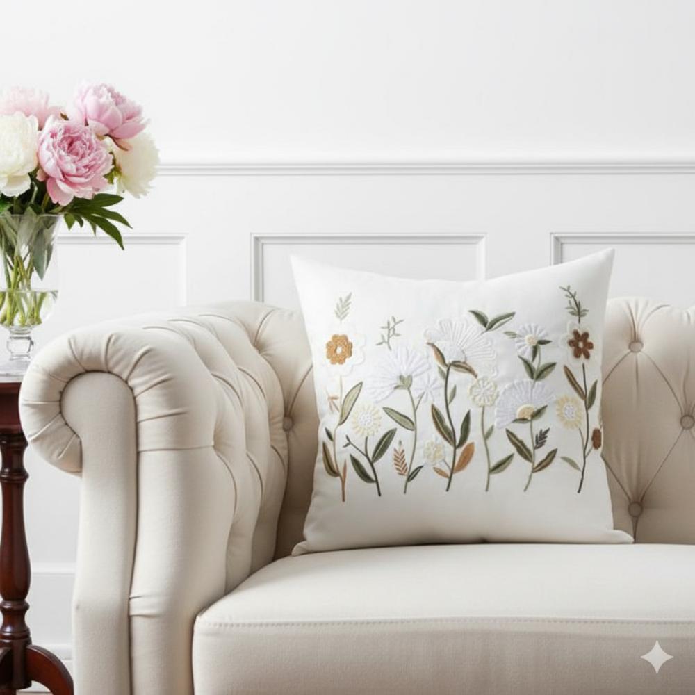 PACK 2 FUNDAS DE COJINES BORDADAS FLORES TONOS TIERRA 2