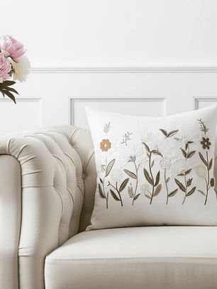 PACK 2 FUNDAS DE COJINES BORDADAS FLORES TONOS TIERRA