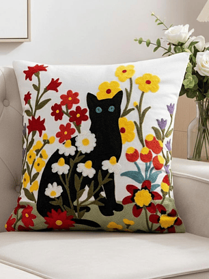 PACK 2 FUNDAS DE COJINES BORDADAS GATO NEGRO