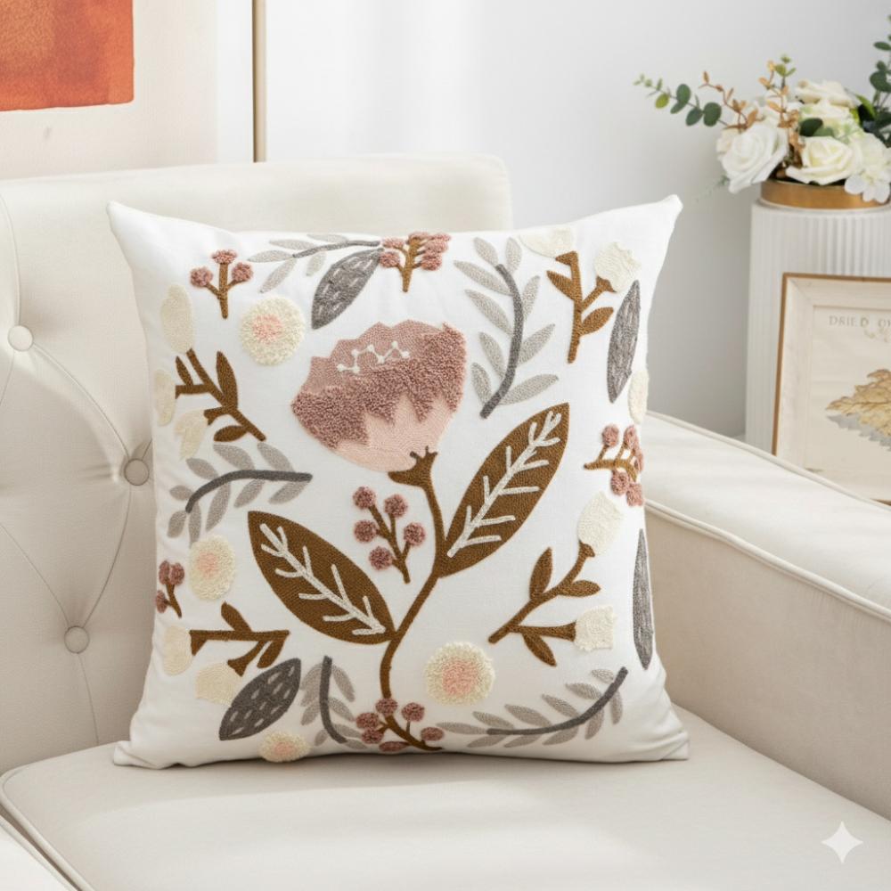 PACK 2 FUNDAS DE COJINES BORDADAS HOJAS CAFE 2