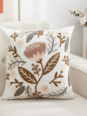 PACK 2 FUNDAS DE COJINES BORDADAS HOJAS CAFE