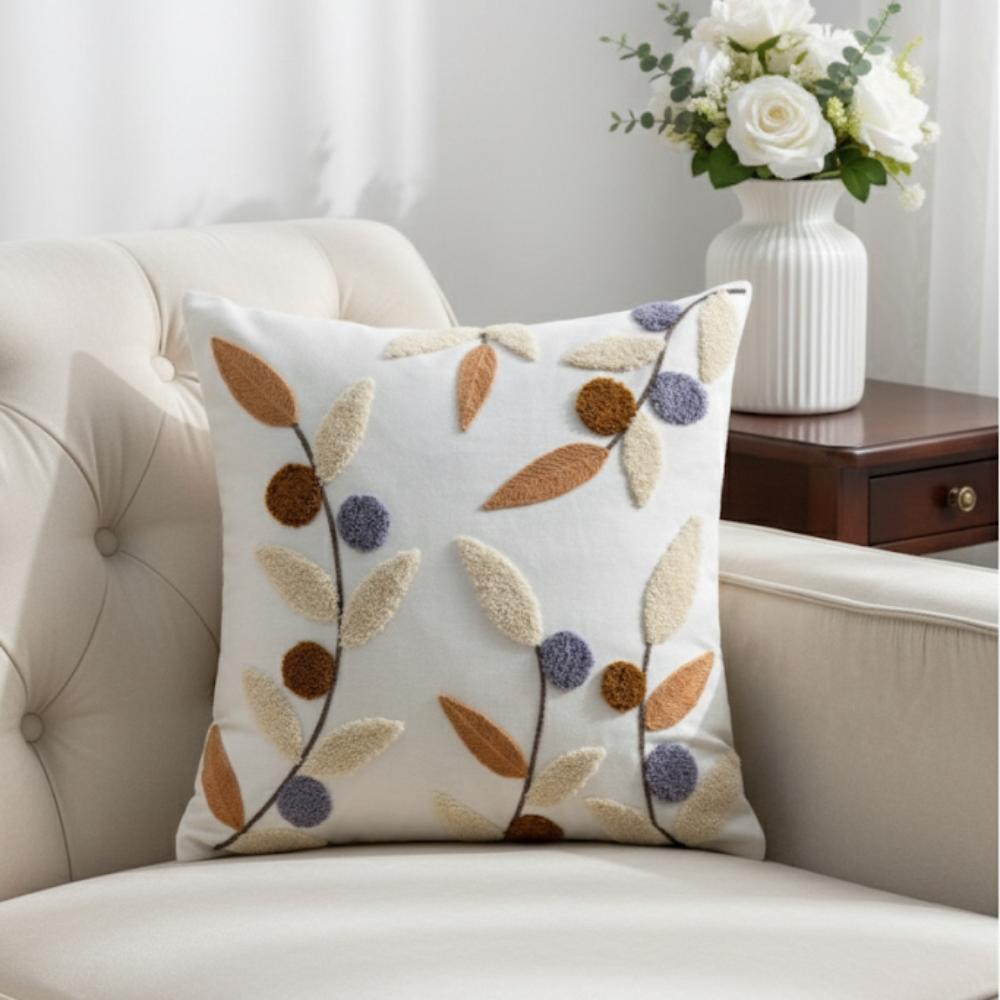 PACK 2 FUNDAS DE COJINES BORDADAS HOJAS 1