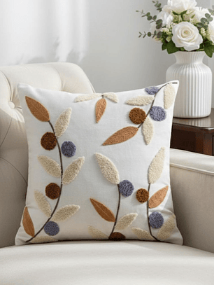 PACK 2 FUNDAS DE COJINES BORDADAS HOJAS