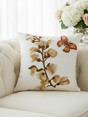 PACK 2 FUNDAS DE COJINES BORDADAS RAMA FLOR MARIPOSA
