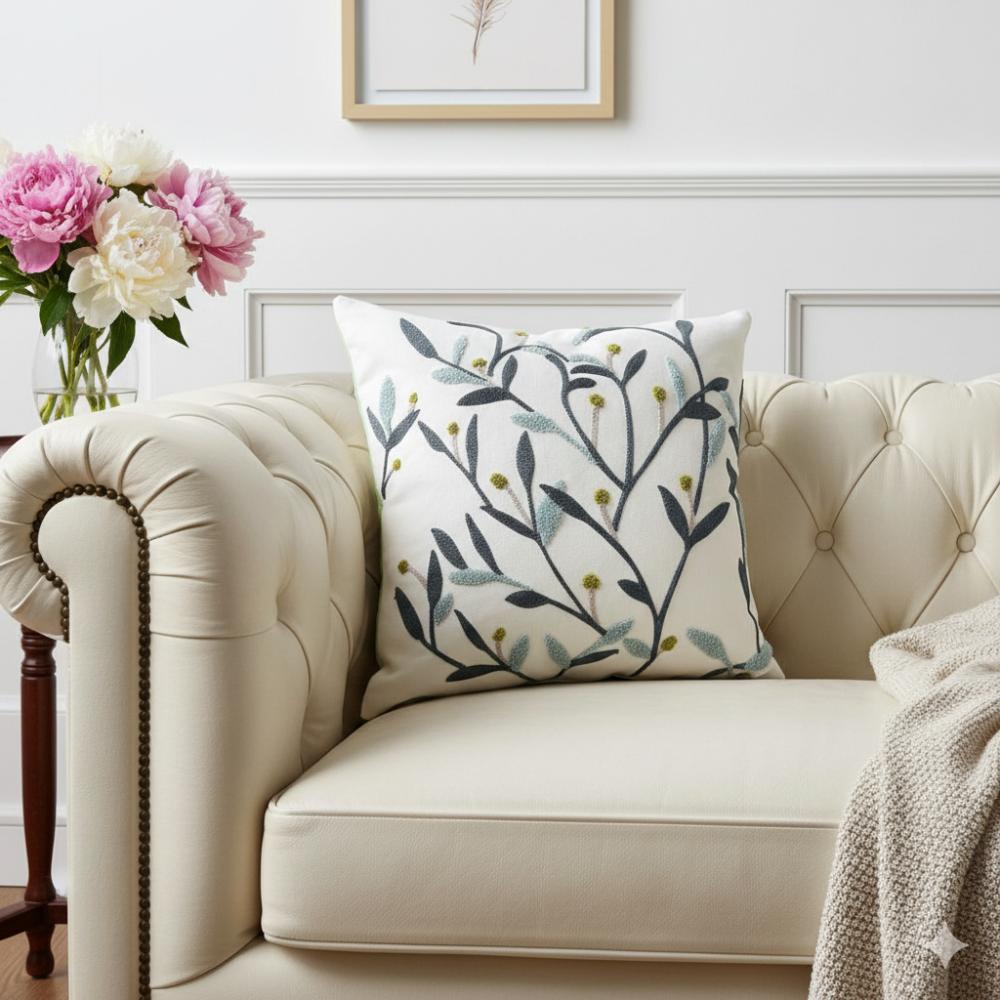 PACK 2 FUNDAS DE COJINES BORDADAS RAMAS CON FLORES 2