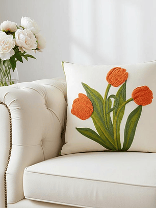 PACK 2 FUNDAS DE COJINES BORDADAS TULIPANES NARANJOS