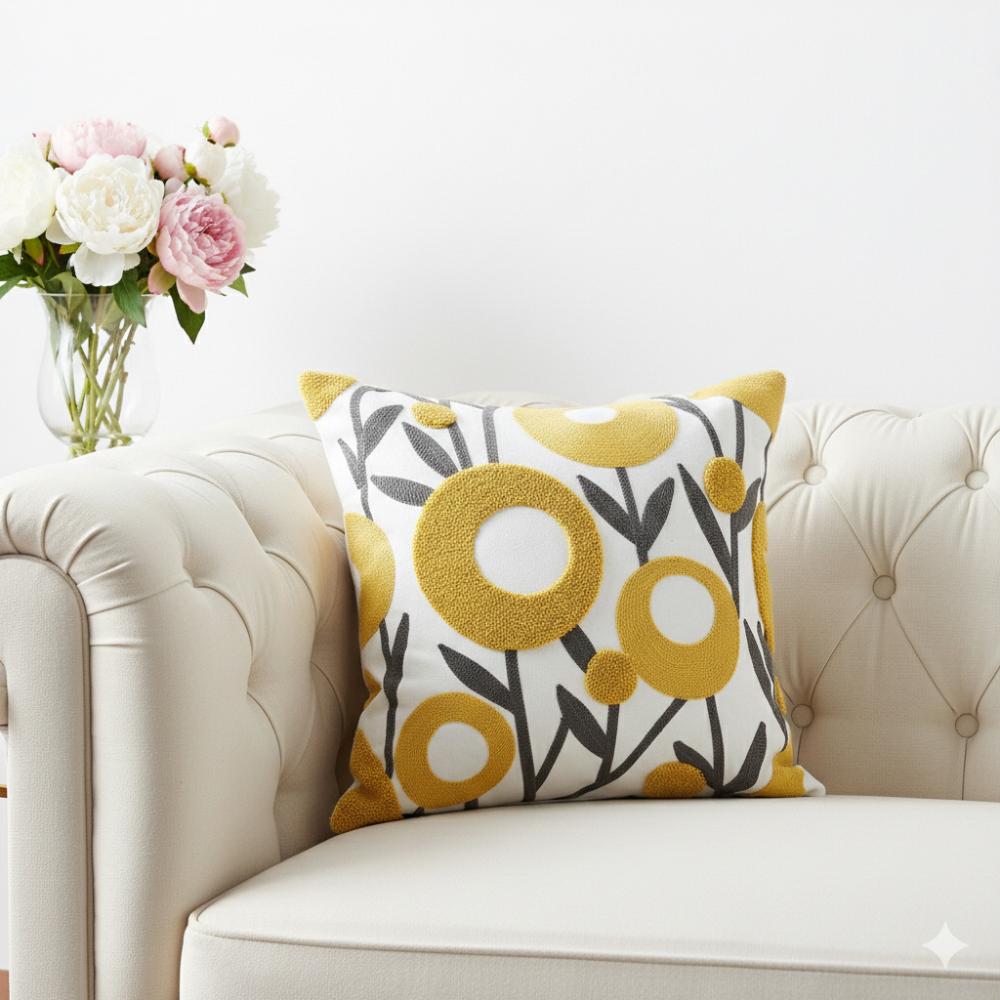 PACK 2 FUNDAS DE COJINES BORDADAS FLOR AMARILLA 2